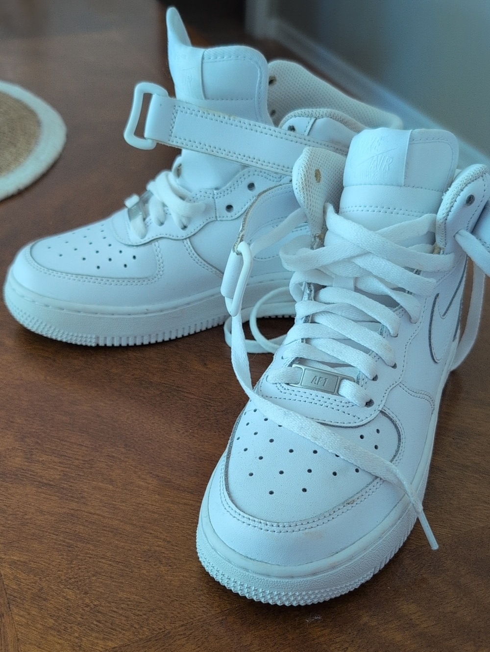Nike Kids 5Y White High-Top Sneakers with Strap